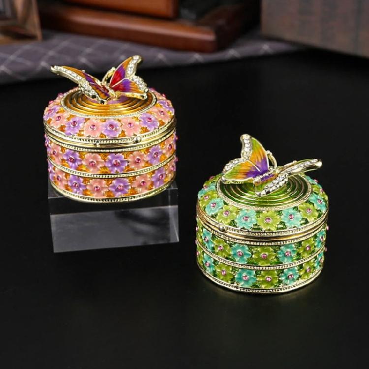Handcrafted Enamel Butterfly Jewelry Case With Multi Functional Storage Space And Sturdy Metal Structure