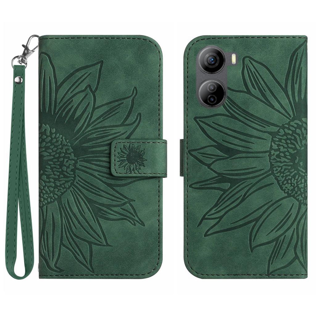 HT04 For ZTE Libero 5G IV Sunflower Series Phone Case Leather Wallet Cover with Hand Strap