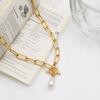 Fashion Temperament Ot Buckle Pearl Pendant Necklace Women'S Light Luxury Niche Geometric Pearl Collarbone Chain