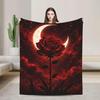 Gothic Red Rose Moon Throw Blanket, Celestial Floral Fleece, Cozy Decor
