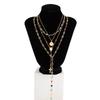 4PC Crystal Colorful Bead Choker Necklace,Summer Beach Multi Crystal Chest Chain Jewelry Rhinestone Cross Pendant Long Tassel Clavicle Chain for Women