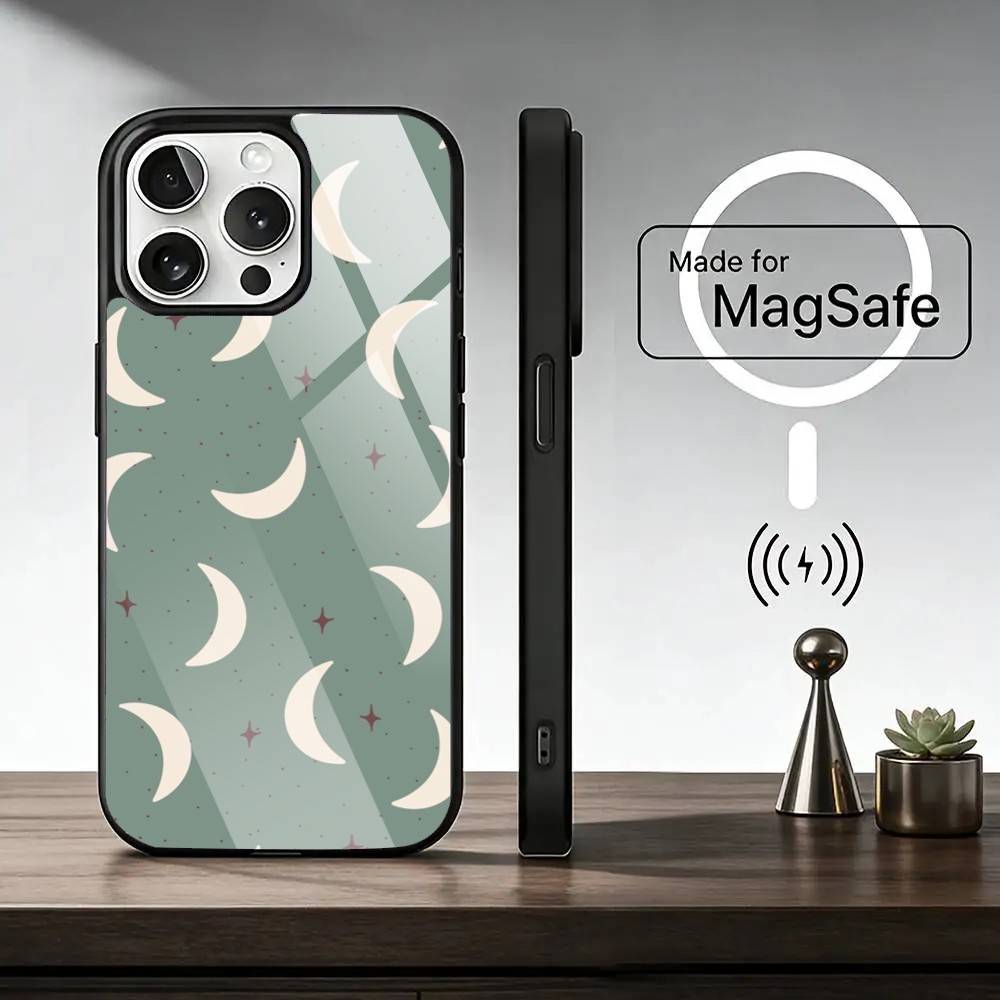 Flower Plant M-Moon Pattern Phone Case For iPhone17,16,15,14,13,12,11 Plus,Pro Magnetic For Magsafe Wireless Charging