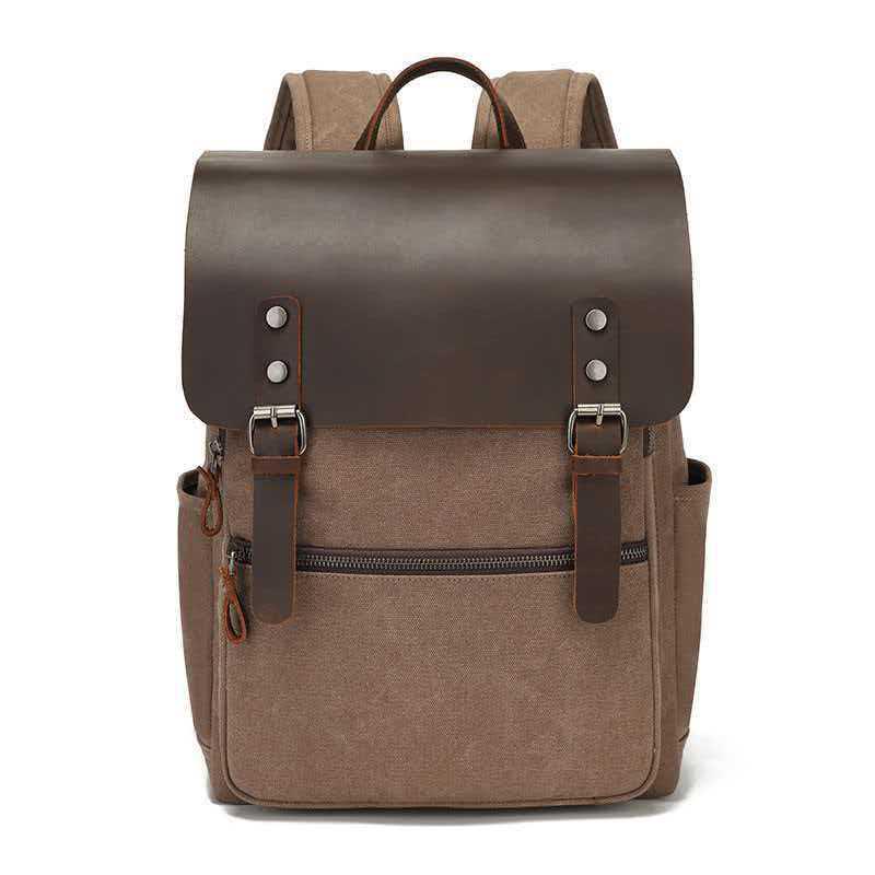 Unisex Retro Waxed Canvas & Leather Laptop Backpacks for Travel and School