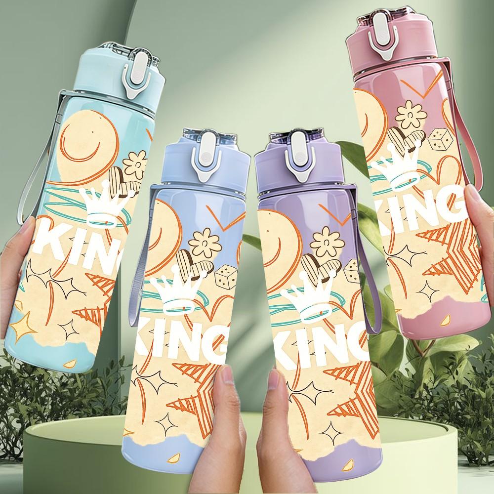 1PC Heart WING Angel Warm Slogan Print 750ml Color Plastic Sports Water Bottle Leakproof Flip Straw Lid Suitable for Sports Office Home Use