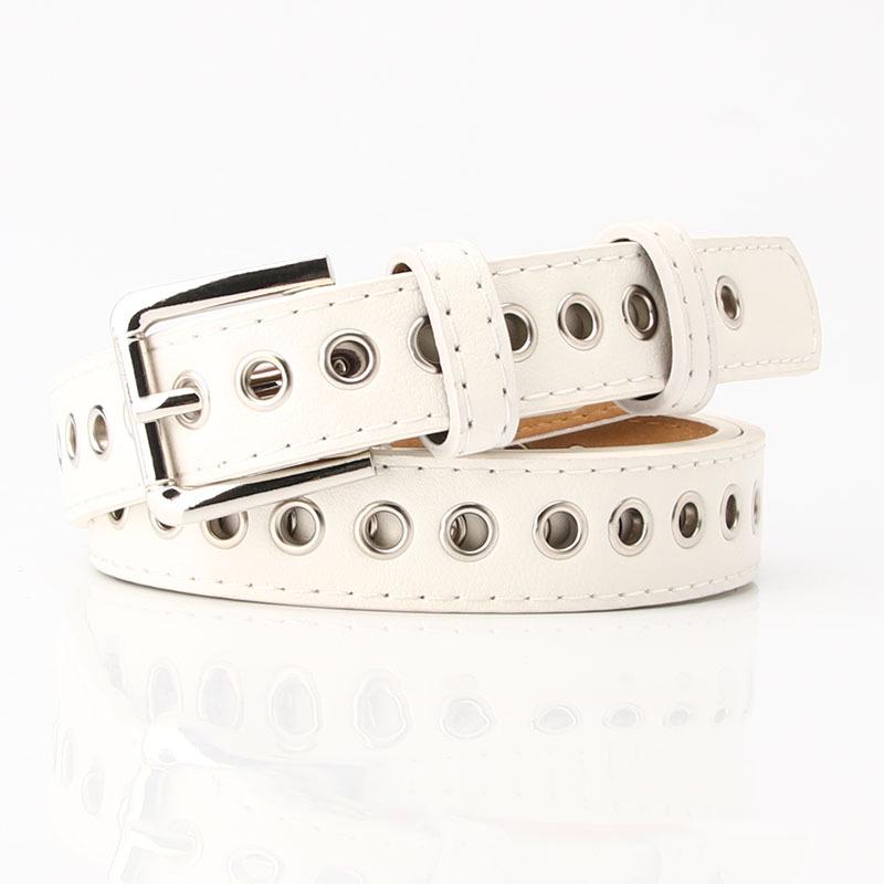Summer Women High Quality PU Leather Hollow Out Rivet Thin Alloy Quadrate Pin Buckle Belt EMA
