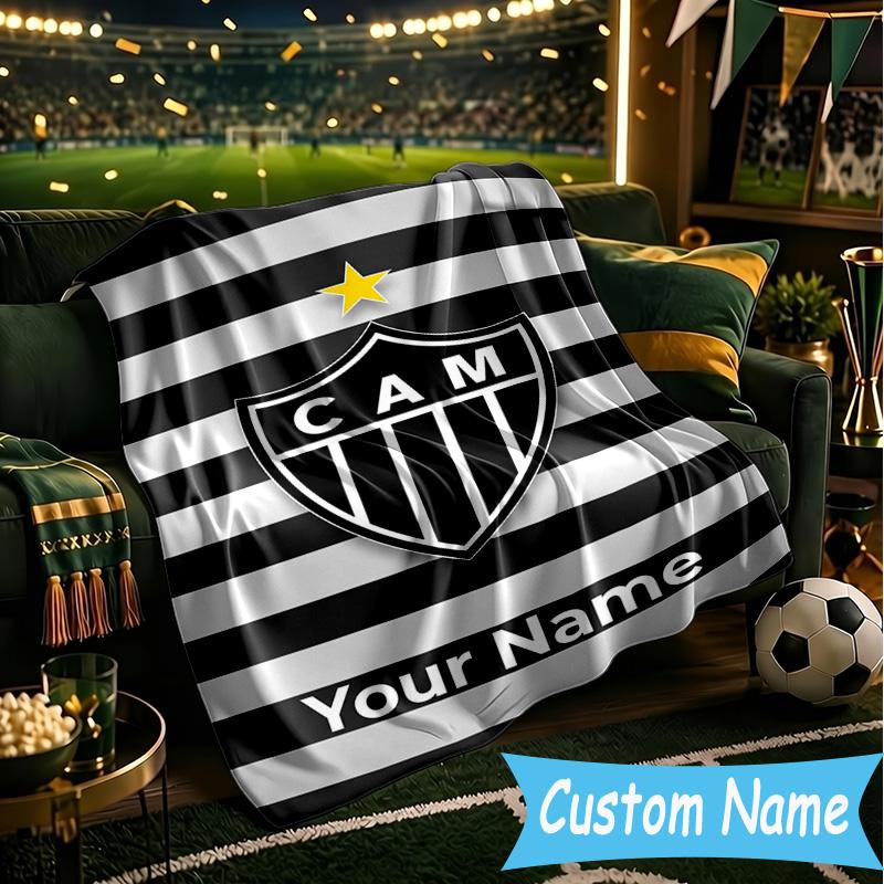Custom Name Atletico Mineiro Flannel Blanket, Use for Birthday/Holiday Gift, Soft Blanket for Sofa/Bed/Camping/Office, Home Decor