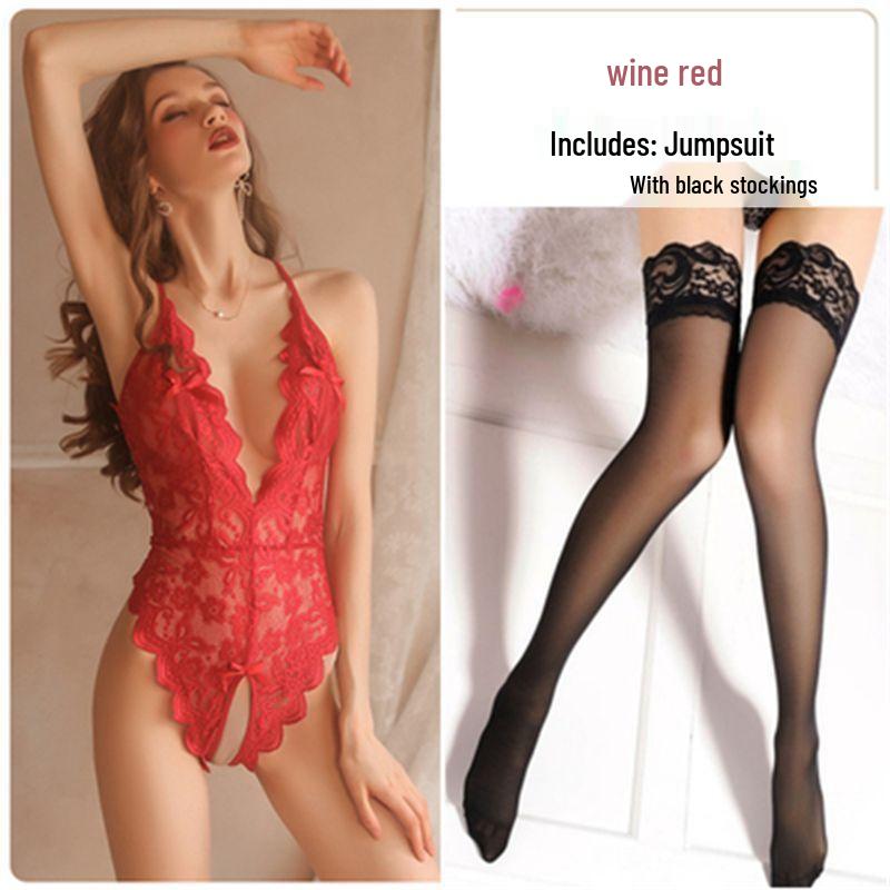 Pure Desire Lace Sleepwear Set: Sexy See-Through, Deep V, Backless, Open Crotch, Removable for Ultimate Temptation