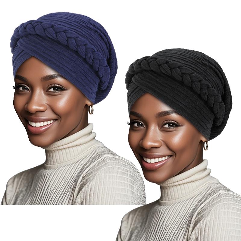 2PCS/LOT Solid Colors Women Bohemian Style Handmade Braid Turban Head Wrap Twist Bandana Head Scarf