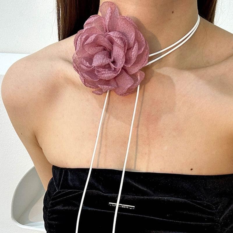 Vintage Big Flower Choker Necklace for Women Gifts Elegant Lace-up Rope Chain Necklace Fashion Jewelry Accessories