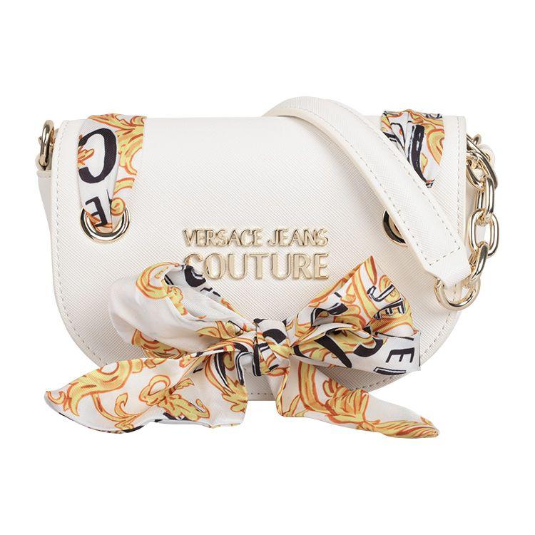 Versace Jeans Couture Logo Print Scarf Tie Flap Polyester Leather Small Round Saddle Shoulder Crossbody Bag Medium Women bags White 74VA4BAB-ZS467-003 Basic Set BagDust Bag 26540₽