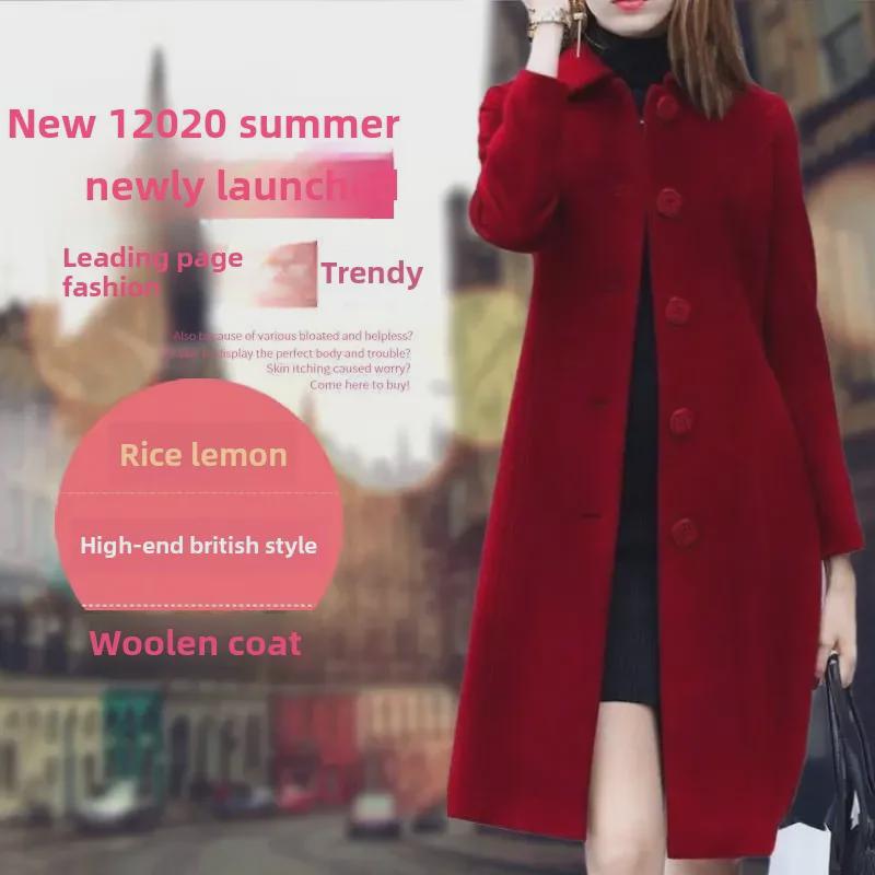 Dámský vlněný kabát střihu Hepburn na podzim/zimu 2025, slim fit, velká velikost