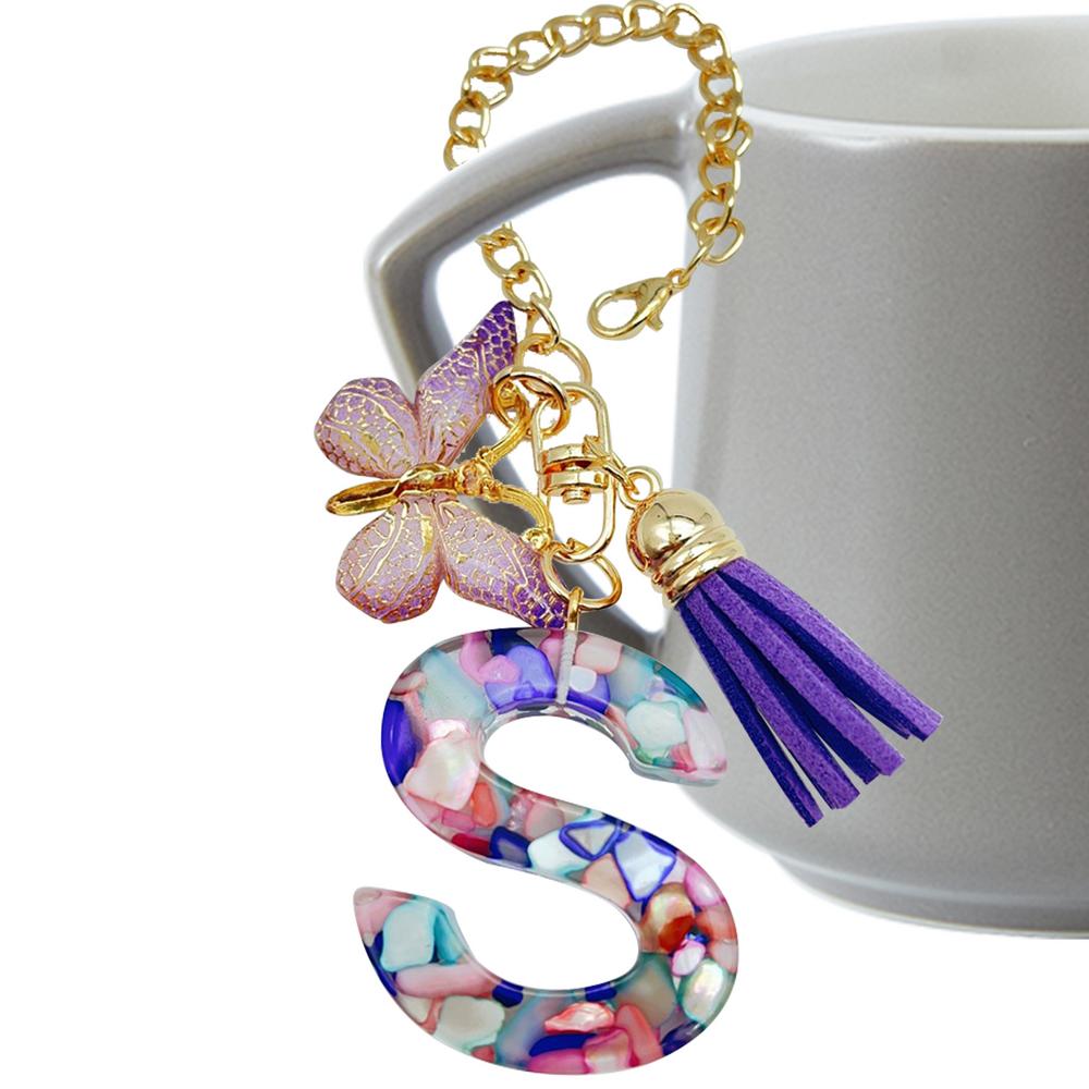 

Letter Cup Chains Letter Bag Charm With Butterfly And Tassel Cute Trendy Backpack Pendant Mug Initial Keychain Water Bottle