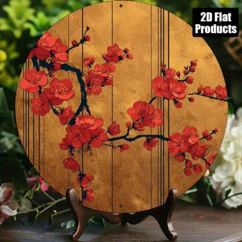 Metal Wall Art Red Plum Gold Background Retro 8x8 Inch Home Decor Poster