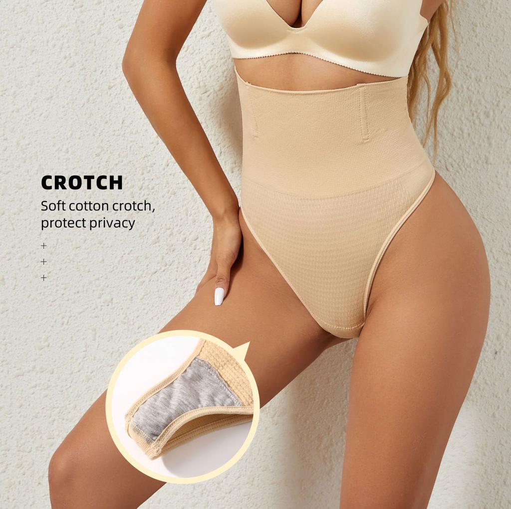 Women High Waist Firm Tummy Control Lace Thong Shapewear Panties Breathable Eco-Friendly Anti-Bacterial Seamless Steel Bones