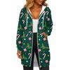 Women's Fashionable Christmas Printed Long Sleeved Drawstring Hooded Zipper Pocket Long Casual Sweatshirt Jacket