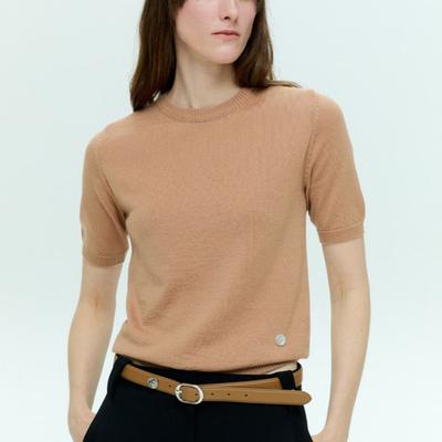 HACIE ROUND BUCKLE LEATHER BELT [CAMEL]