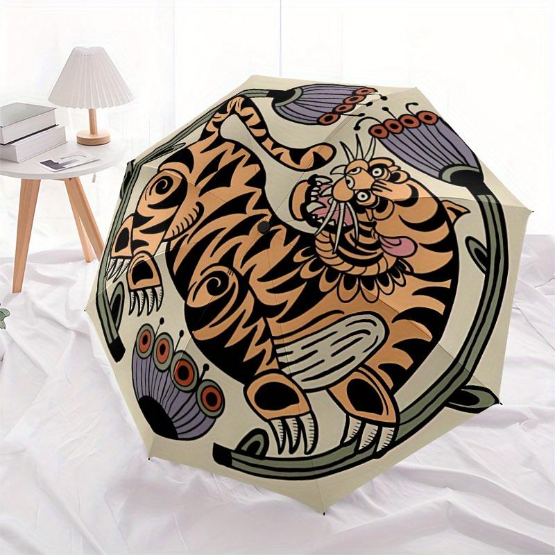 1pc Tiger Tattoo Design Automatic Open/close Folding Umbrella, Compact Portable Travel Umbrella, Durable Construction yy250809128