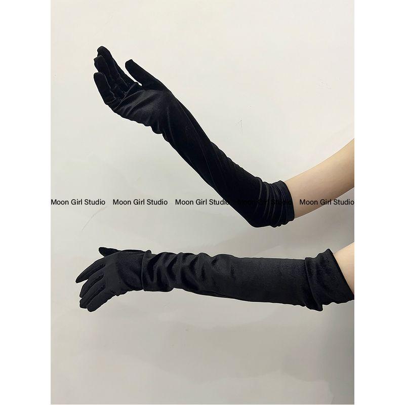 

Луна Молодежный Y2g Сексуальные Золотые Шелковые Перчатки Женские Ретро Гонконгский Стиль Банкетное Вечернее Платье Атласные Нарукавники Длинные Black All yards