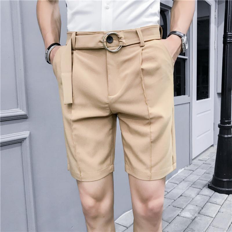 Pantaloni scurți costum slim fit de vară pentru bărbați, business casual, de birou, culoare uni, stil Anglia, subțiri, lungime până la genunchi