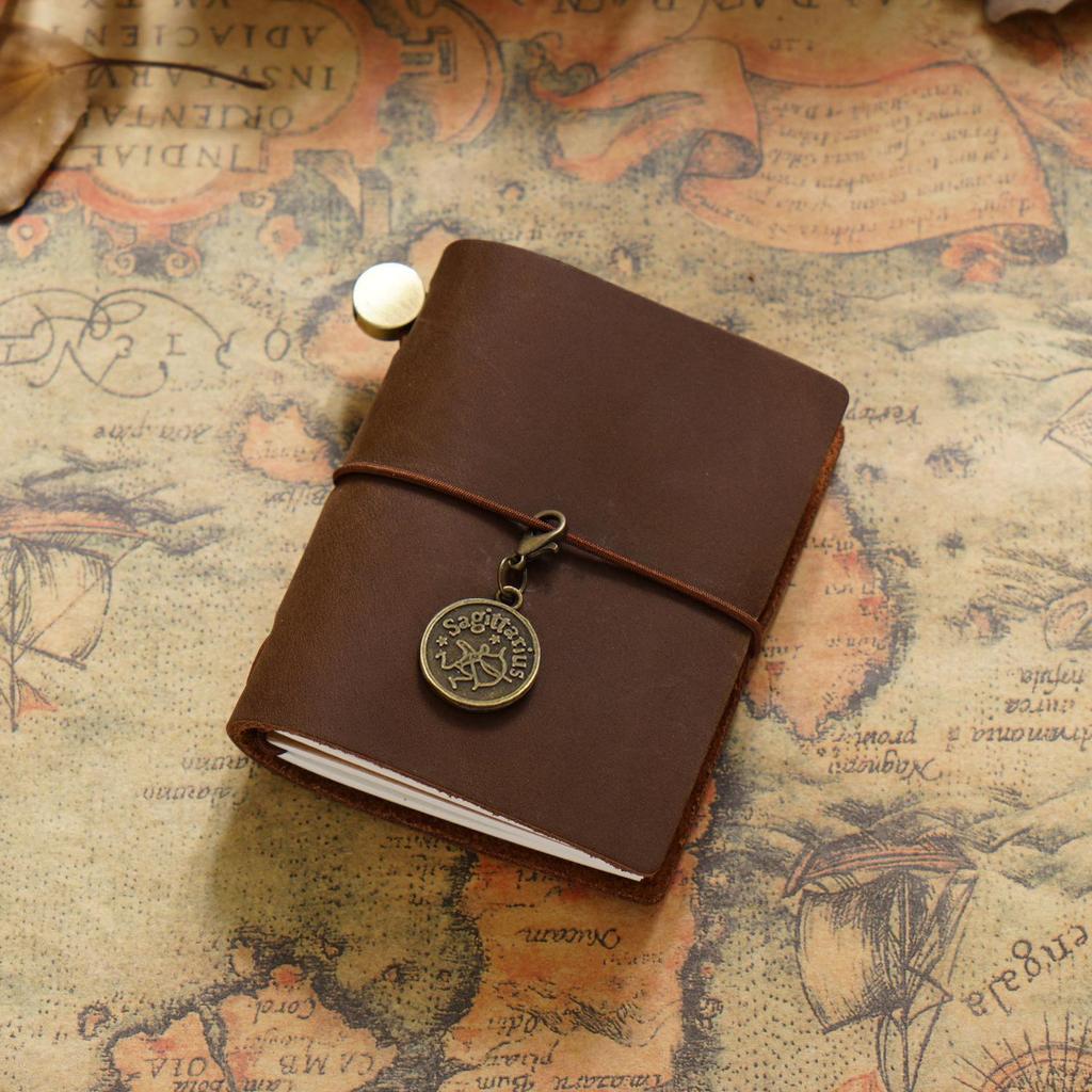 Mini Carnet de Poche à Feuilles Mobiles en Cuir de Vache pour Voyageur