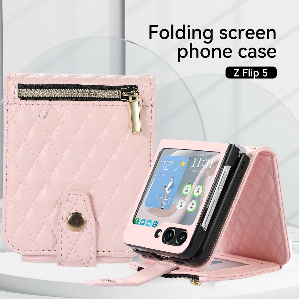 Galaxy Z Flip5 Multi-Karten Handyhülle Faltbar Geeignet für Samsung Fold5 Kleine Duft Crossbody Handy Lederhülle