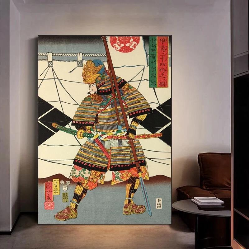 Japanischer Ukiyo-e Wandkunstdruck Tattoo-Poster Samurai Rüstung Schwert Leinwandgemälde Japanische Kalligraphie Bushido Heimdekor