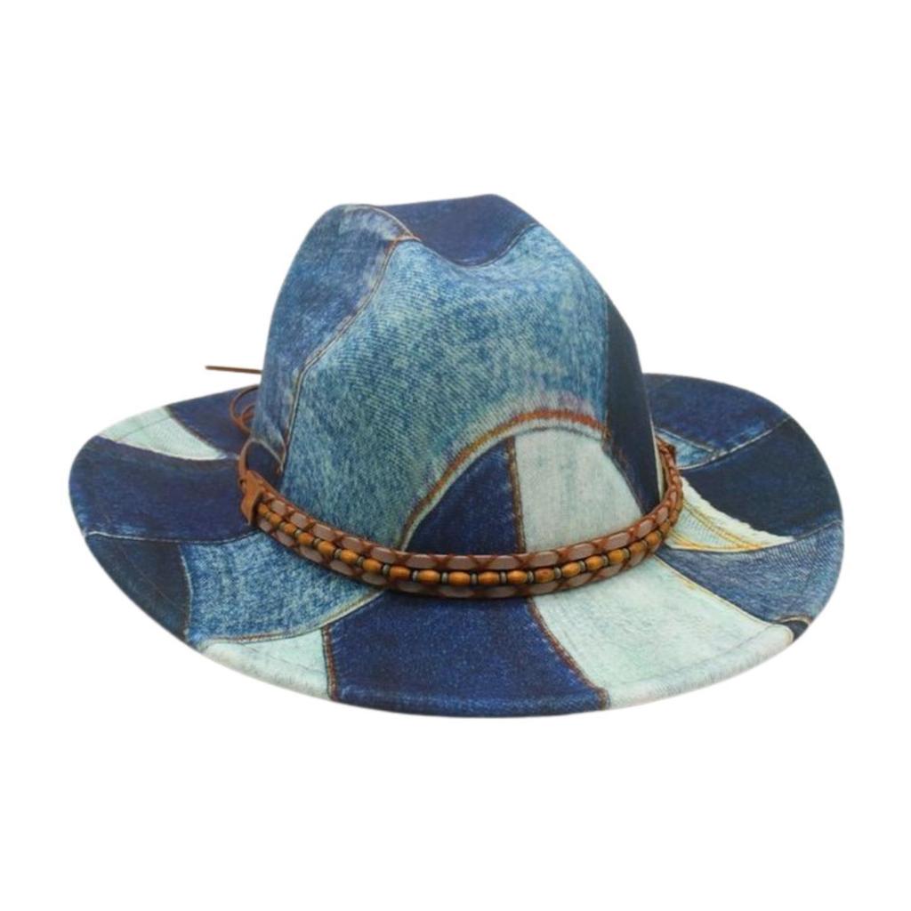 Fashion Design Sense Color Matching Embroidered Jazz Hat Retro Western Cowboy Top Hat Stage Catwalk Concave Stage Hat