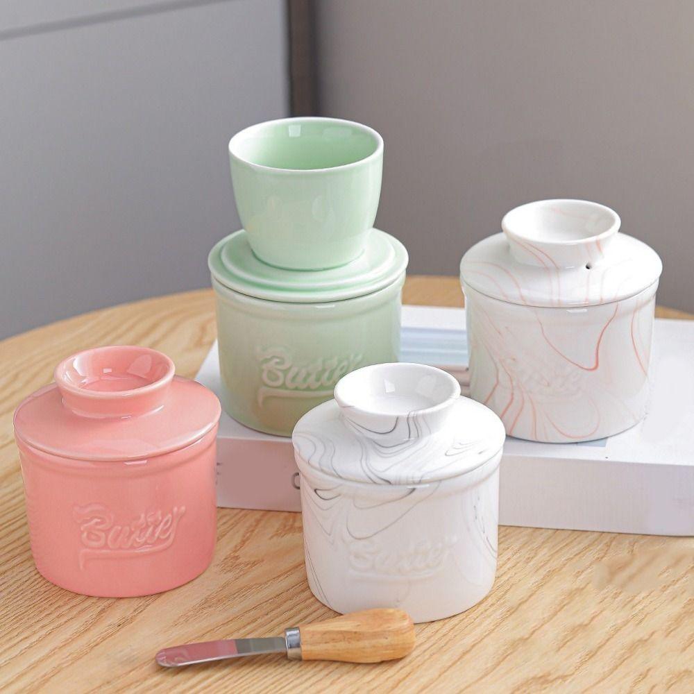 Keep Fresh Ceramic Butter Crock Large Capacity Butter Storage Container Round Butter Box Farmhouse