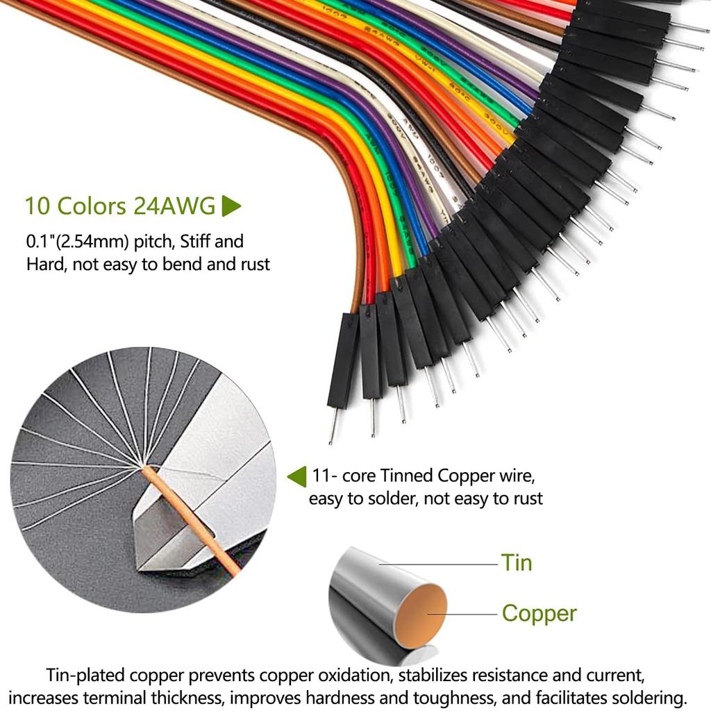 REXQualis 240pcs Dupont Wire Kit, 10cm and 20cm Jumper Cables, 40-Pin M-F/M-M/F-F, Rainbow Ribbon Breadboard Wires Compatible with Arduino Projects