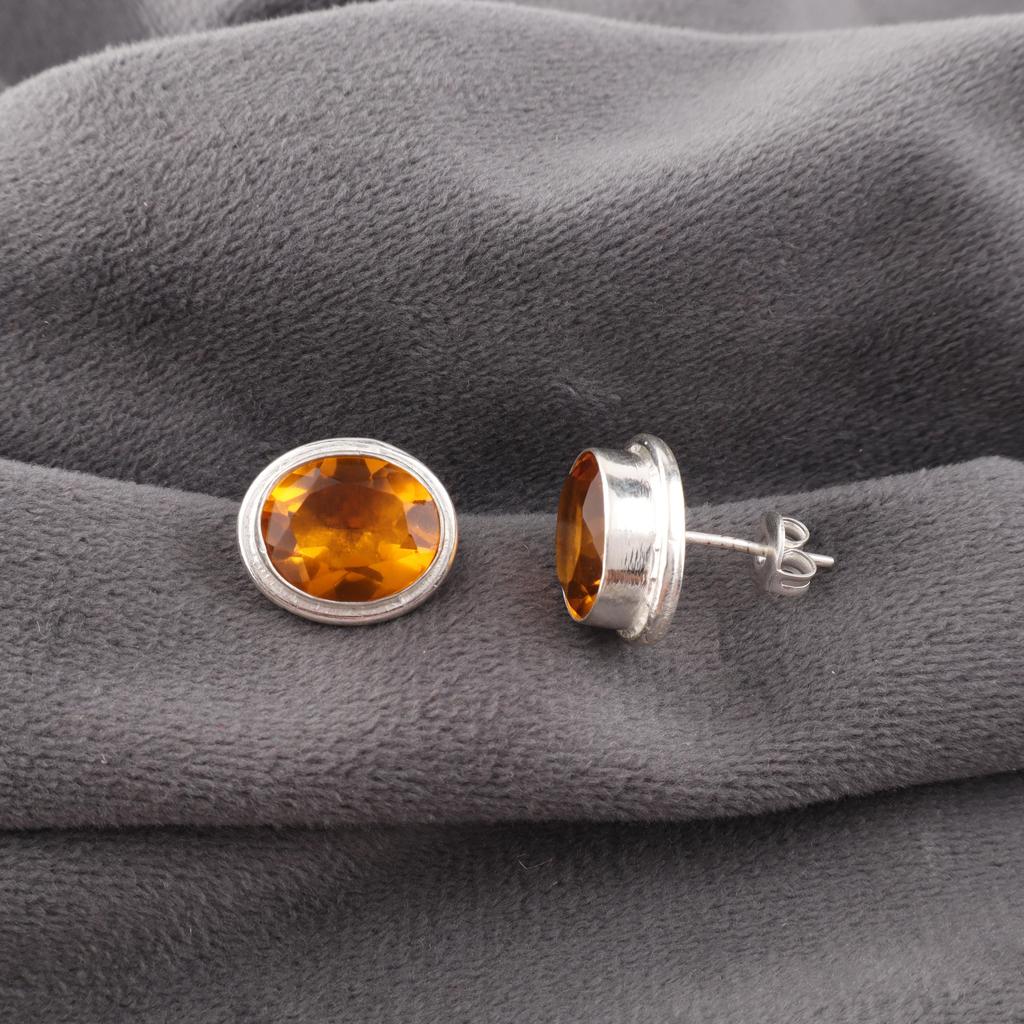 Citrine Earrings, 925 Solid Sterling Silver Earrings, Handmade Dainty Silver Earrings, Beautiful Citrine Earrings For Wedding Gift