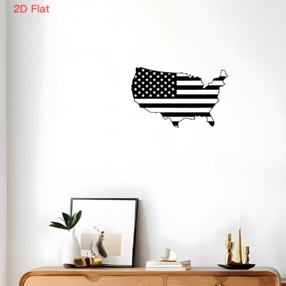 1pc Black Wrought Iron USA Shape Wall Art, Laser-Cut Patriotic Metal Decor with American Flag Pattern for Bedroom Living Room
