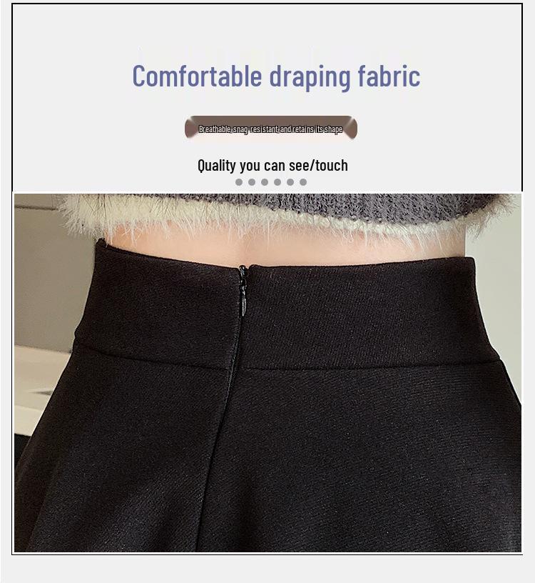 Black High-Waisted Wool Pleated A-Line Short Skirt for Women - Slim-Fit Spring/Autumn 2026 Collection