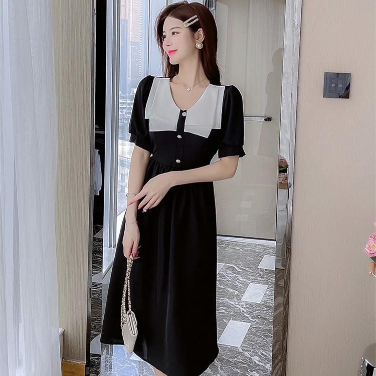 2025 Retro French Tea Dress: Waist-Covering Japanese Style, Fresh Short-Sleeved Long Dress