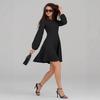 Women Solid Color Round Neck Lantern Sleeve A Line Mini Dress