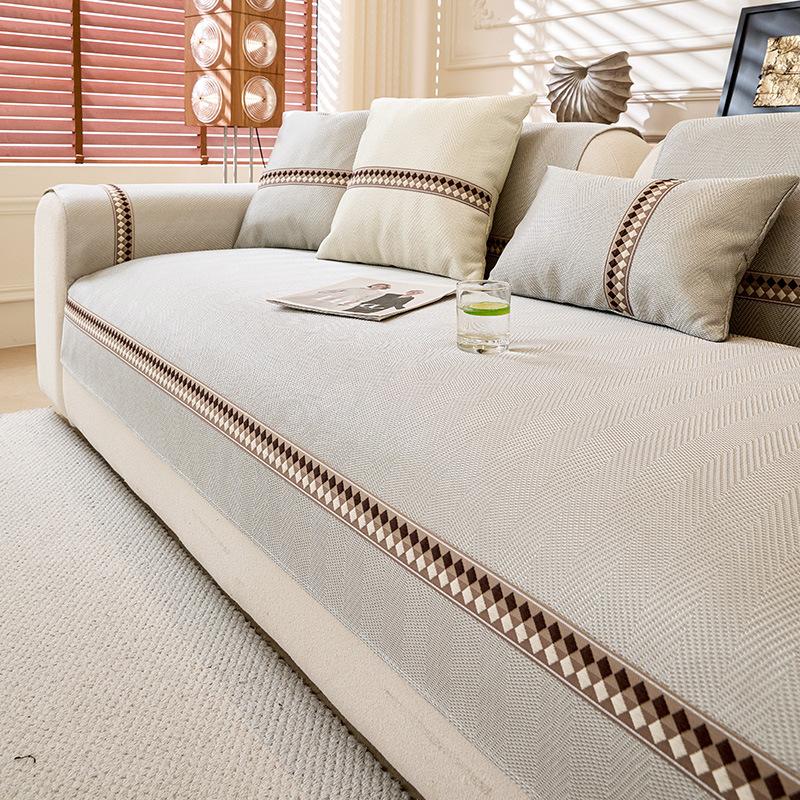 Summer New Cool Sofa Cushion Light Luxury High-End Straight Row One-Piece Combination Seat Cushion Cover Cloth Towel