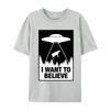 I Want To Believe Ufo Abducting A Cow Normal Fashionable Normal T Shirts Cotton Camisa Unisex Tees Print T Shirts