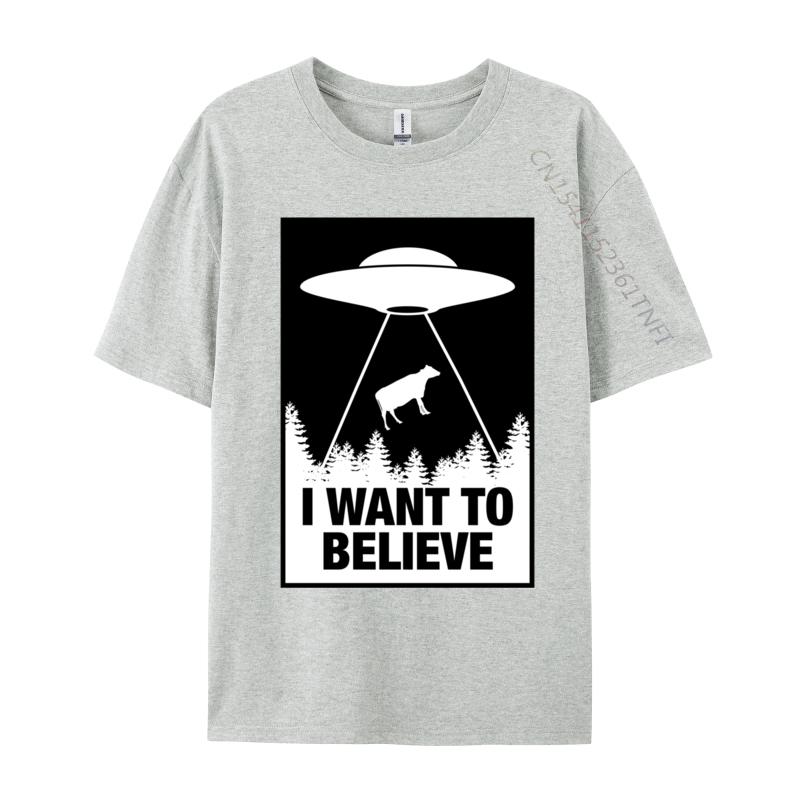 I Want To Believe Ufo Abducting A Cow Normal Fashionable Normal T Shirts Cotton Camisa Unisex Tees Print T Shirts