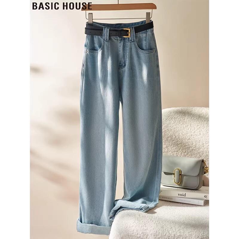 Basic House Women s Retro High-Waist Wide-Leg Jeans M