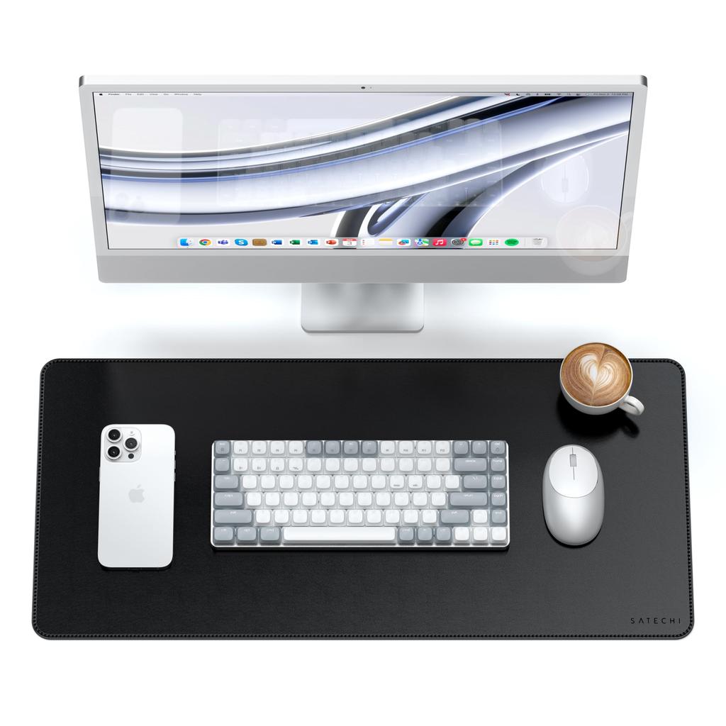SATECHI Vegan Leather Desk Mat, Double-Sided Large Mouse Pad, Waterproof Leather, for Gaming, Office, and Remote Work (68 x 31.5 x 0.3cm) (Black)