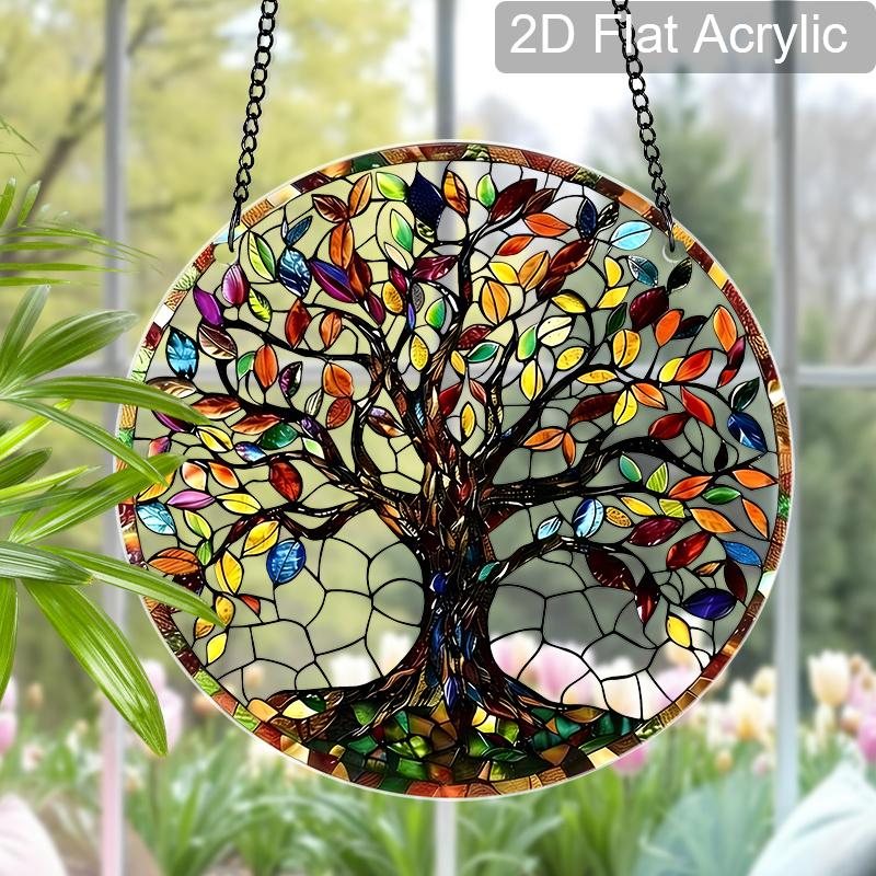 Acrylic Colorful Tree of Life Suncatcher Stained Glass Effect Window Hanging Ornament Nature Themed Gift for Home