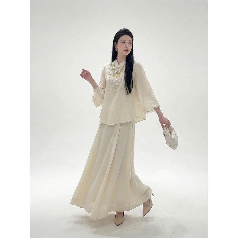2026 Spring/Summer Chinese Zen Style Elegant Top and Skirt Set - Cool, Slimming, and Sophisticated Two-Piece Ensemble