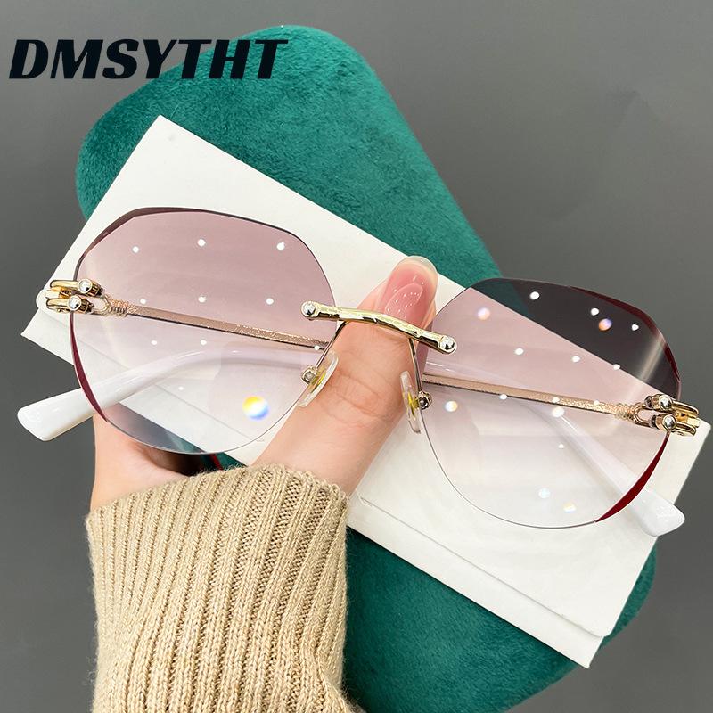 Round Reading Glasses Women Presbyopia Rimless Metal Frame Men Gradient Color Anti-Blue Light Fashion Eyeglasses