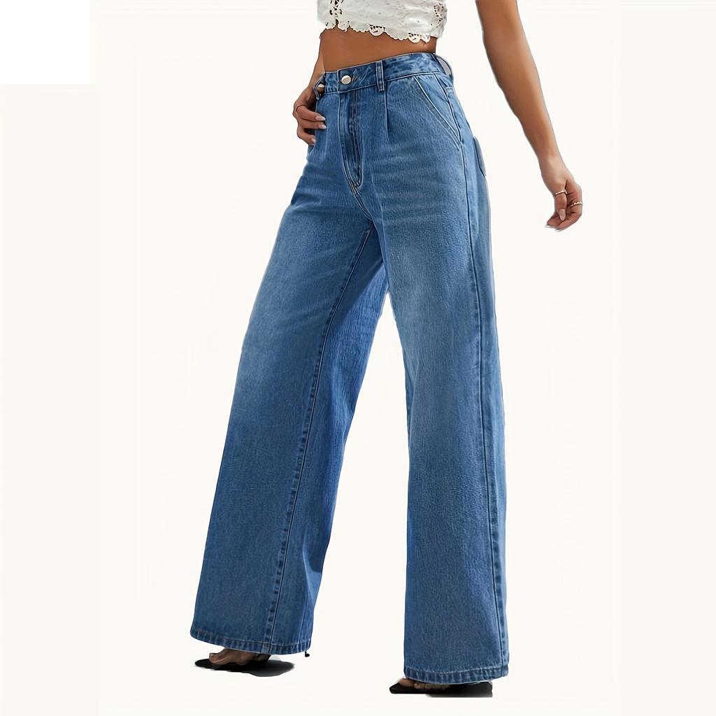 Dámské seprané dámské džíny s vysokým pasem Módní všestranné kalhoty s rovnými nohavicemi