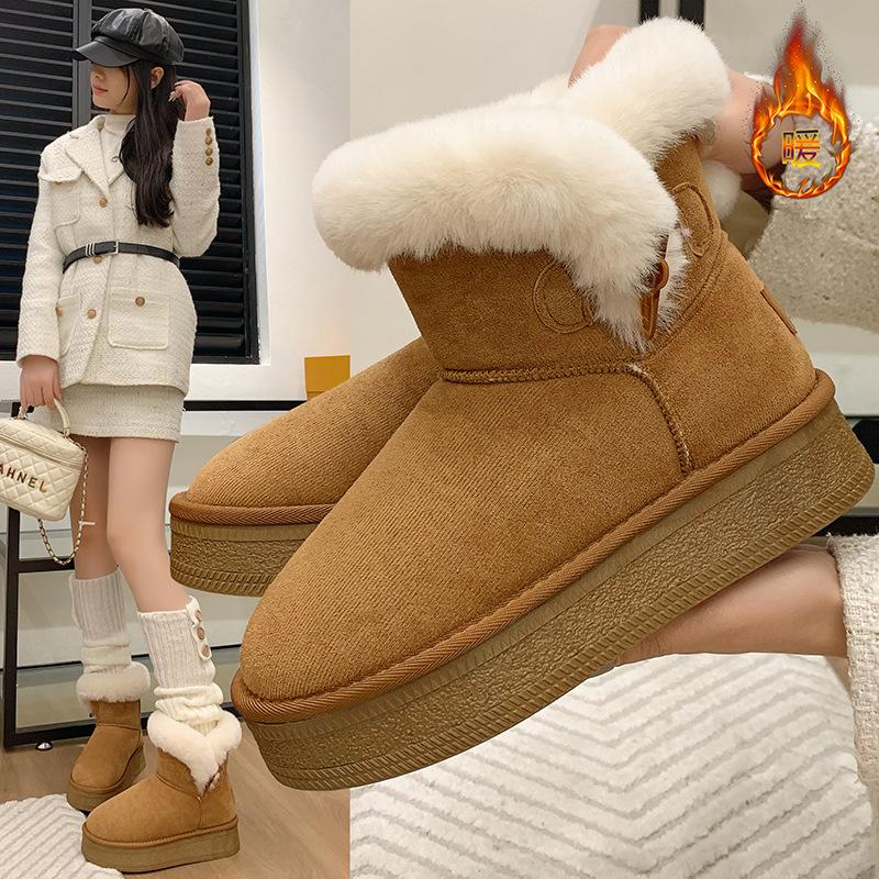 Large Size Short Snow Boots Women's 2025 Autumn and Winter New Bow Thick-soled Piled Thickened Warm Cotton Boots