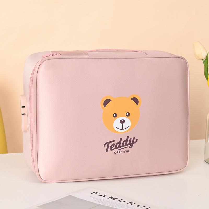 

Многофункциональная дорожная и домашняя сумка для хранения документов «Мишка» большой вместимости с держателем для карт Girl Pink