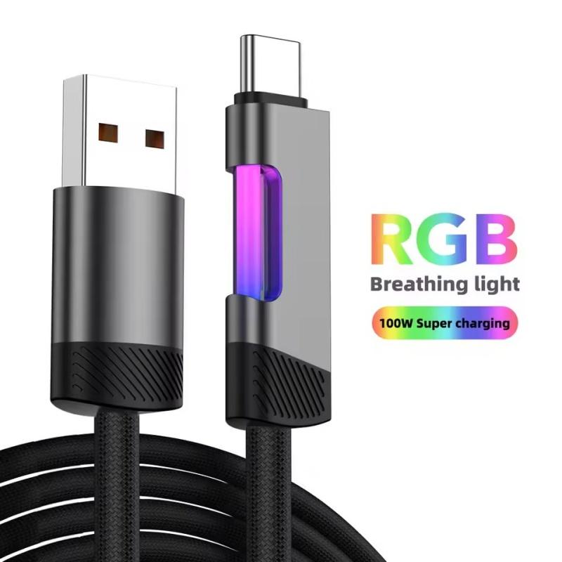 

RGB кабель для быстрой зарядки 120 Вт 6 А, зарядный кабель USB Type-C, RGB подсветка 1M