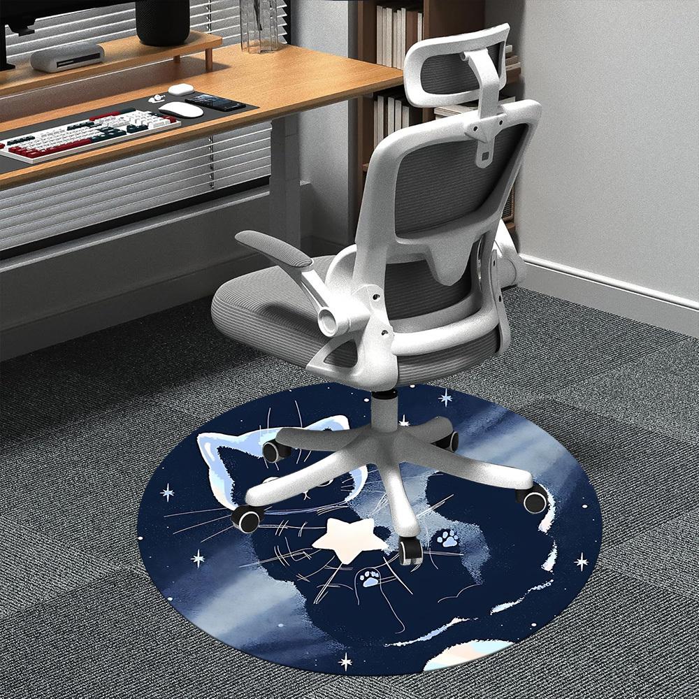 1pc Night Space Cat Office Round Area Rug, Mat Suitable ForOffice, Under Office Chairs Bedroom Living Room Home Decor, Room Deco