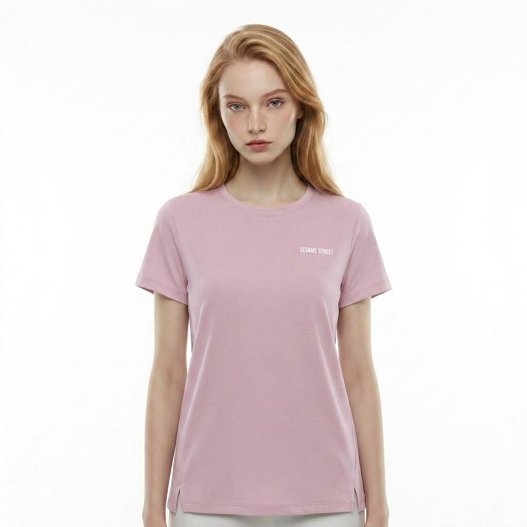 Ladies Sesame Street Letter Graphic Tee Simple Word Short Sleeve M розовый