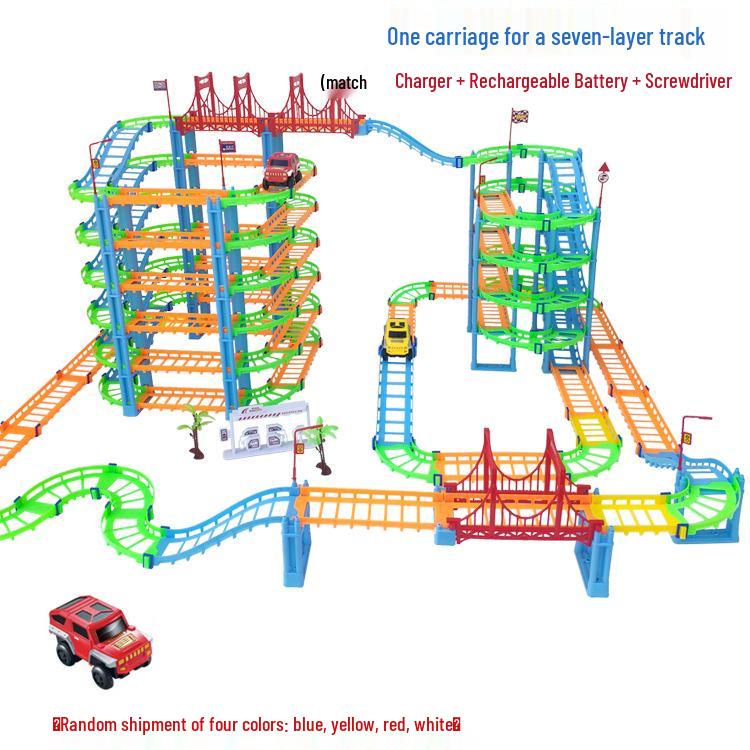 Seven-Layer Electric Train Track Toy: Educational Racing Car Assembly for Kids - Perfect Gift for Boys with Level-Crossing Feature