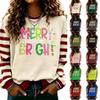 Sudadera de punto para mujer con estampado navideño, manga larga, cuello redondo